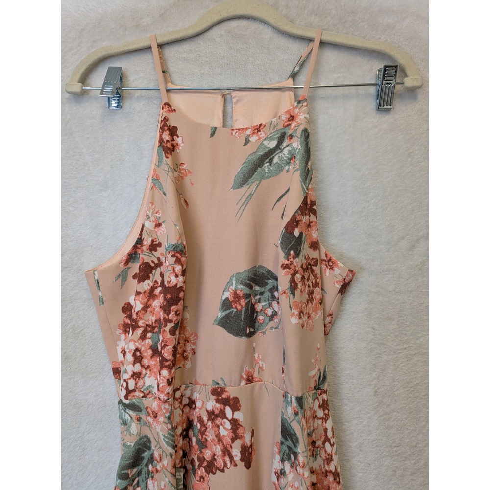 Lulus Maxi Dress Women's Small Peach Floral High Halter Neck Sleeveless Chiffon - Picture 5 of 11